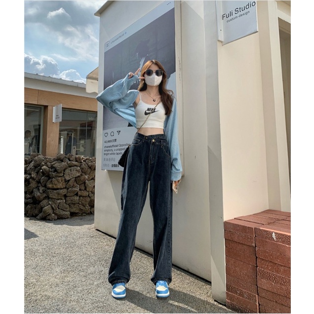 new fashion celana jeans panjang wanita /  highwaist loose murah celana jeans wanita