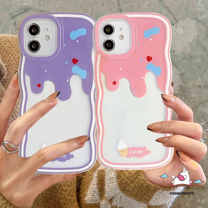 Untuk Realme C33 C55 C53 C30 C12 C25 C35 C21Y C25Y C11 C25s 10 8i C15 C3 9 Pro+5 6i 5i 8 Pro 9 9i 7 7i C1 C20 C20A Lembut TPU Lucu Ins Permen Pink Ungu Cream Es Case Pinggiran Bergelombang Cream