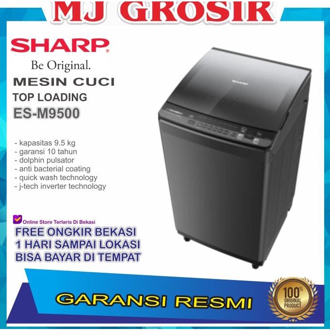 MESIN CUCI SHARP ESM 9500 9.5 KG 1 TABUNG ESM9500 TOP LOADING INVERTER