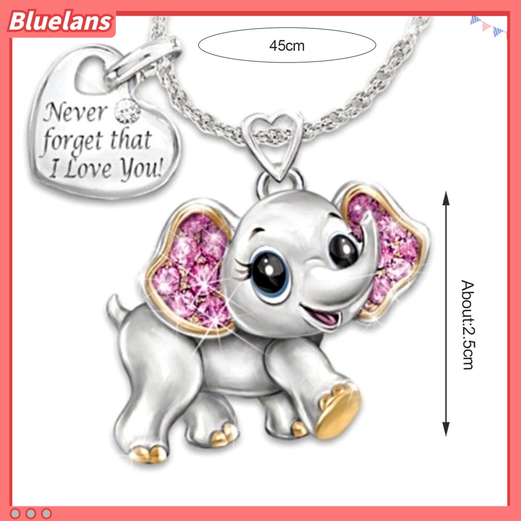 Bluelans Never Forget I Love You Women Romantic Elephant Heart Pendant Chain Necklace