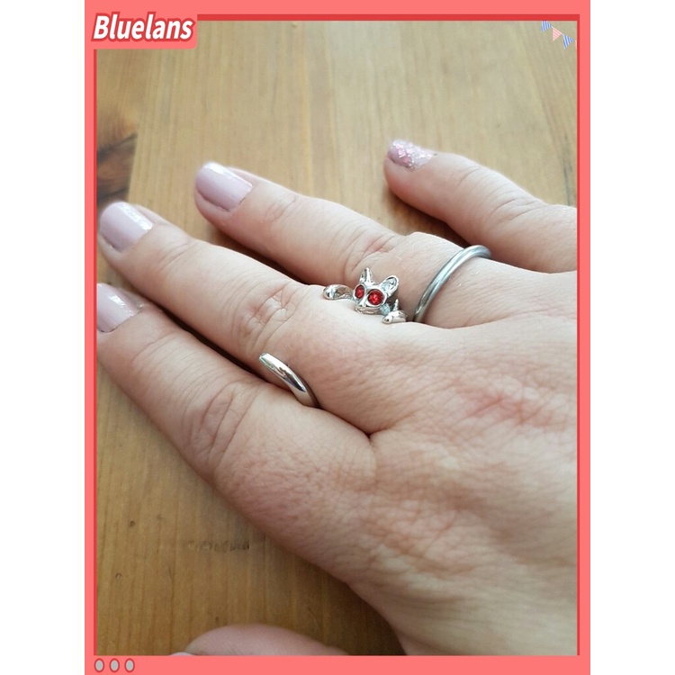 Cincin Model Terbuka Adjustable Bentuk Hewan Kucing Aksen Berlian Imitasi Untuk Wanita