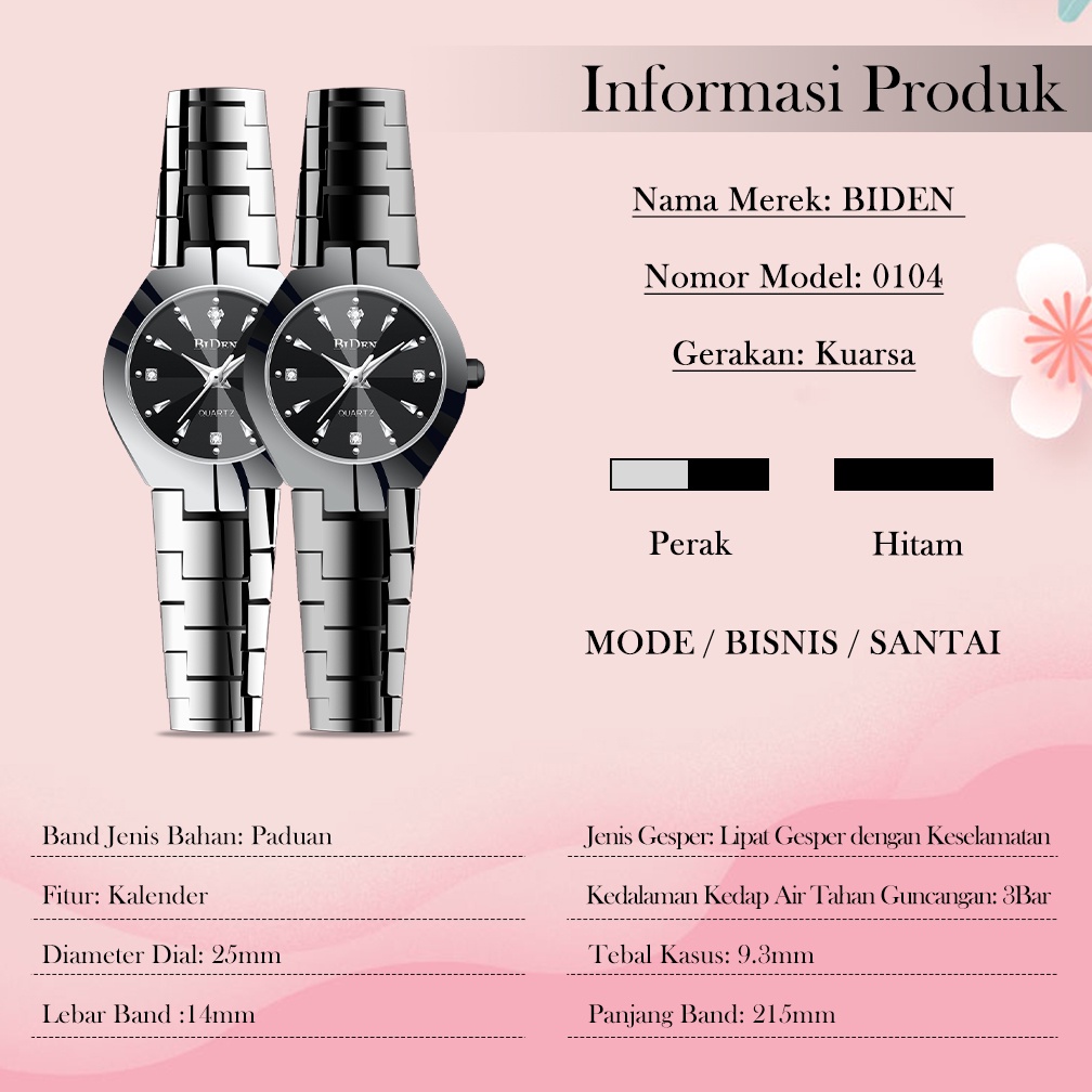 BIDEN Jam Tangan Wanita Korea Original Wanita Analog Anti Air Bisnis Kuarsa Tali Stainless Steel Jam Tangan Cewek（Free BOX+Kartu Garansi）