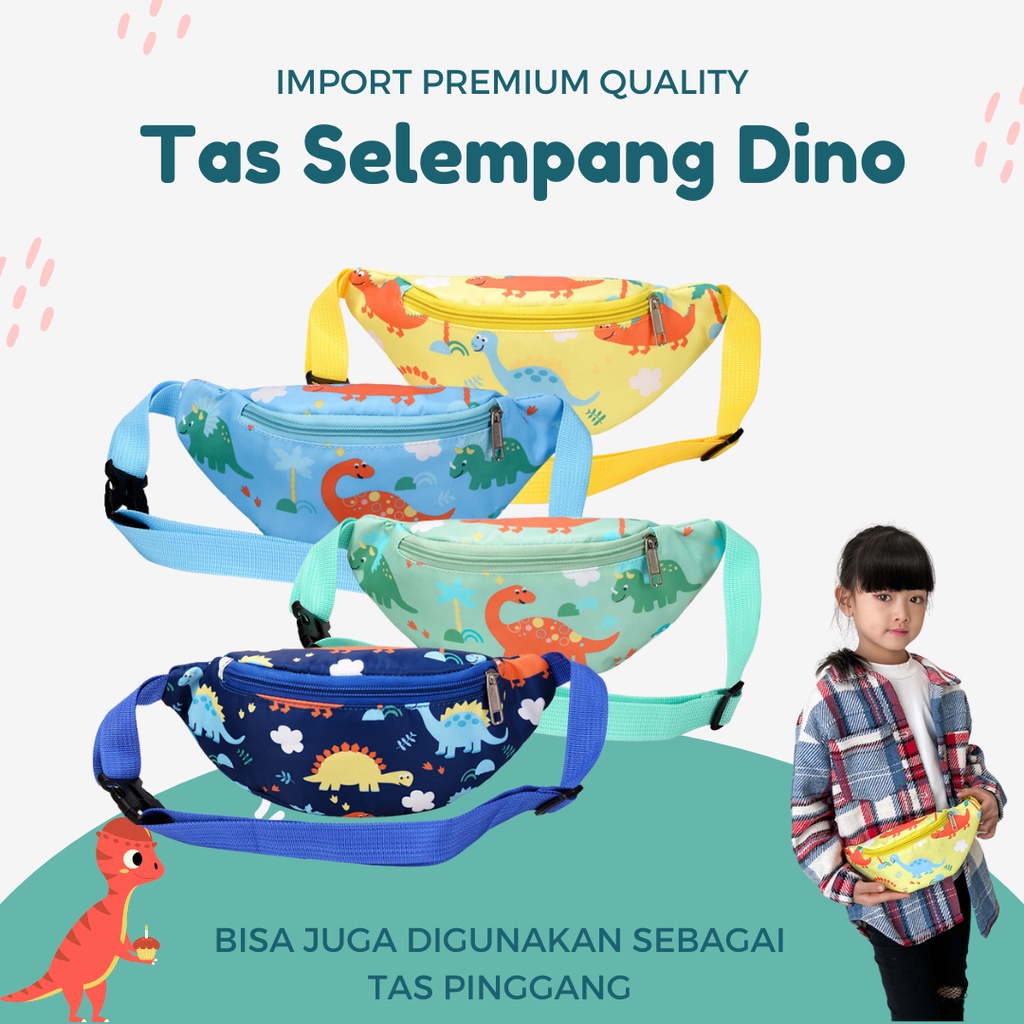 [Brandedbaby] WAIST BAG MOTIF DINO / SLING BAG DINO ANEKA WARNA TAS PINGGANG FASHION ANAK UNISEX