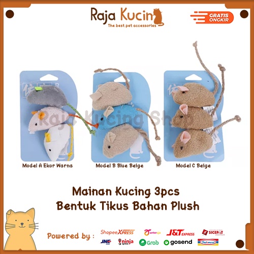 Mainan kucing 3pcs bentuk tikus bahan plush