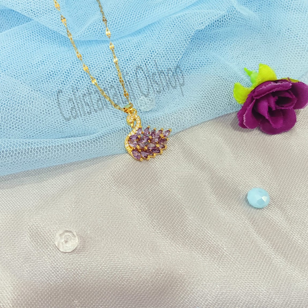 KALUNG TITANIUM ANGSA PERMATA ZIRCON PERHIASAN EMAS KOREA ANTI KARAT DAN ANTI LUNTUR