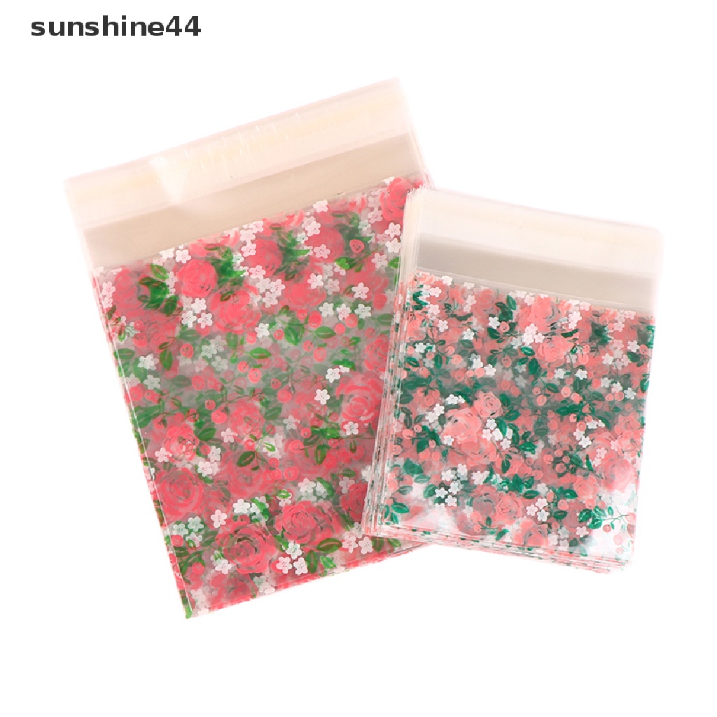 Sunshine 100Pcs Kantong Plastik Transparan Motif Bunga Mawar DIY