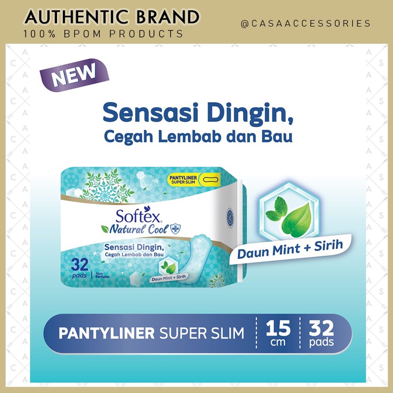 Pantyliner Softex Natural Cool + Super Slim isi 32 pads / 32s