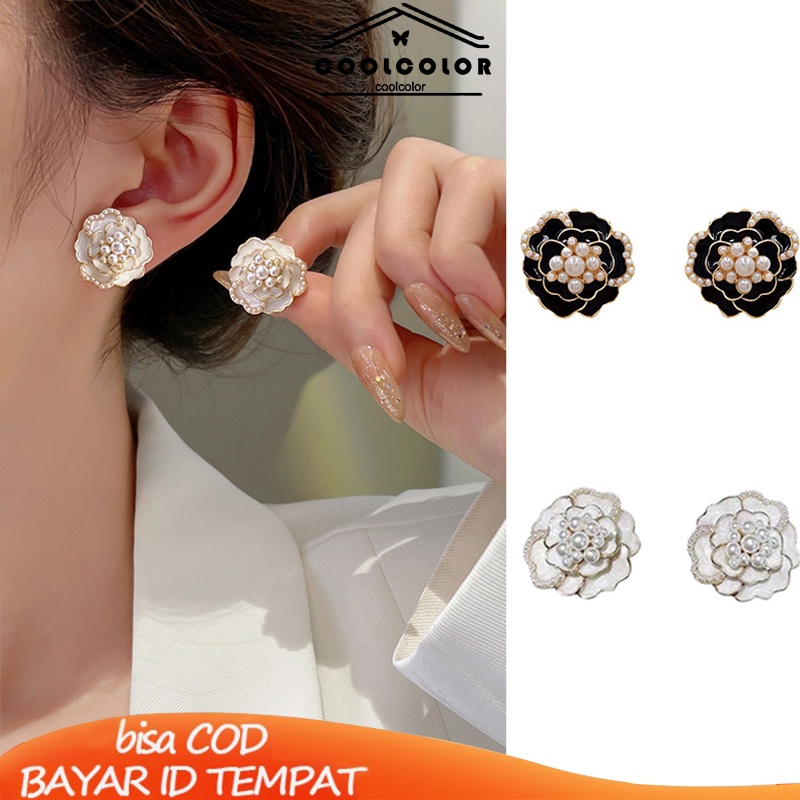 COD❤️1 Pasang Anting Pearl Mountain Camellia Earrings Korea Anti Karat Dan Anti Luntur Murah Anting Cinta Hati Berlapis Fashion Wanita Sederhana Aksesoris Perhiasan Hadiah Ulang Tahun