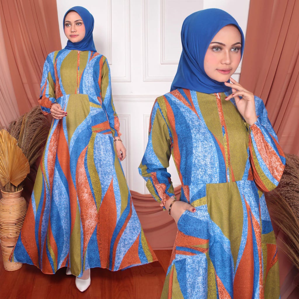 GAMIS WANITA TERBARU KATUN MOTIF BUNSUI DRESS FORMAL FASHION MUSLIM