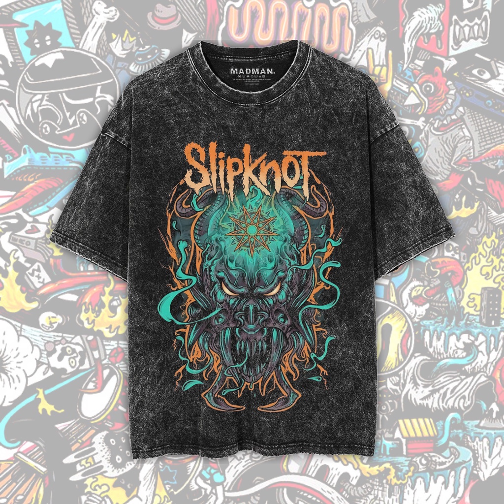 MADMAN Kaos Slipknot Premium Oversize Stone Wash T-Shirt | Band | Washed T-Shirt | WO SLPK-1-STN