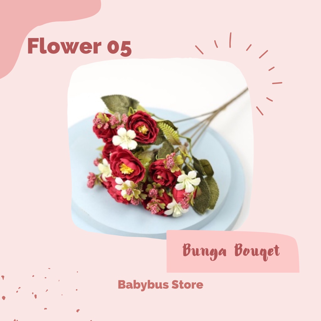 BBS FL05 (Tanpa Pot) Bunga Mawar Hias Bouqet Tanaman Artificial Bunga Tangkai Dekorasi Ruangan Import