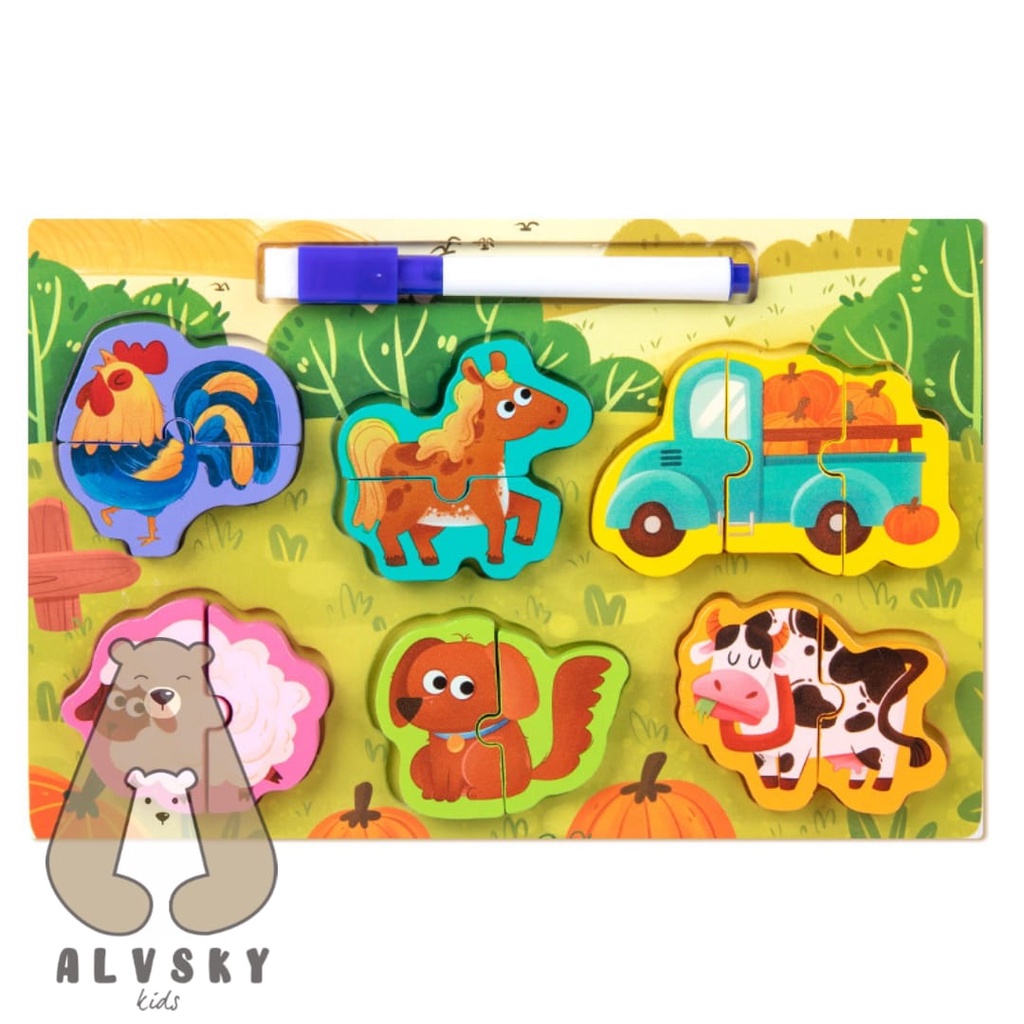 PUZZLE 3D CHUNKY ANIMAL EDUKASI MAINAN ANAK DENGAN PAPAN GAMBAR DAN SPIDOL