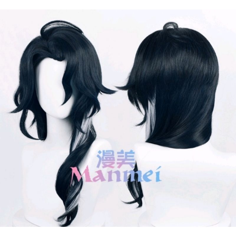 READY MANMEI GENSHIN IMPACT FATUI PANTALONE ANIME WIG BLUE BLACK FAT01