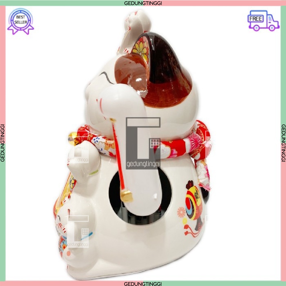 Patung Pajangan Hiasan Dekorasi Boneka Kucing Panggil Rejeki Rezeki Hoki Maneki Neko Maneko Neki ManekiNeko Lucky Cat Keberuntungan Keramik Baterai Batrai Batre Listrik Tangan Goyang Gerak Hias Meja Etalase Toko Kantor Resto Cafe Murah Cina China Jepang