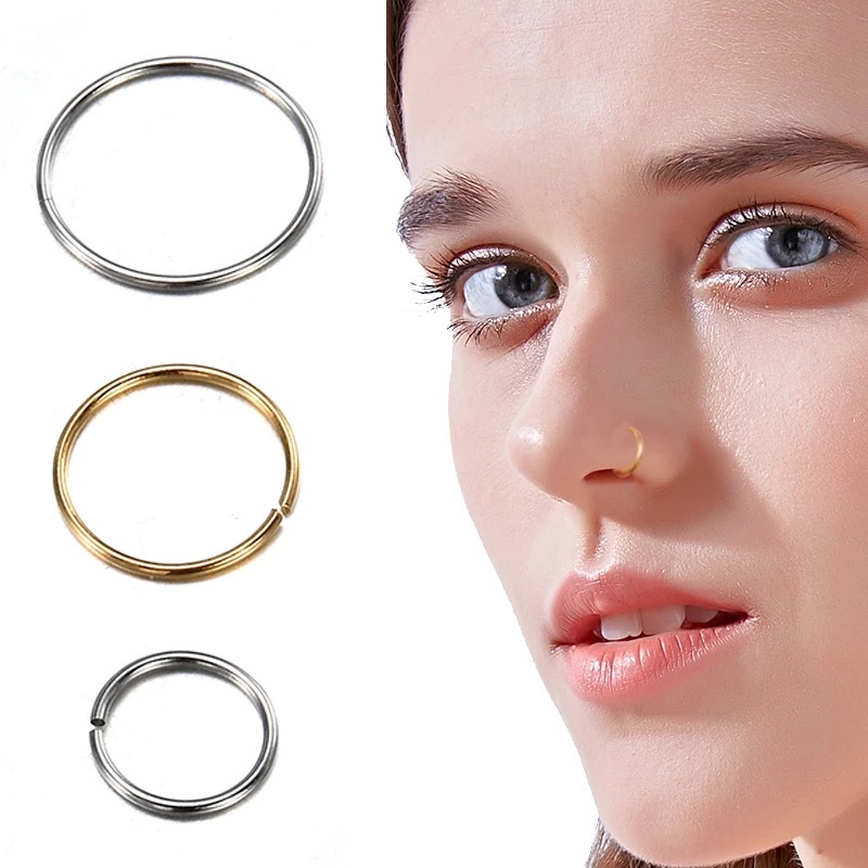 Cincin Hoop Hidung Bahan Stainless Steel Gaya Punk Untuk Wanita