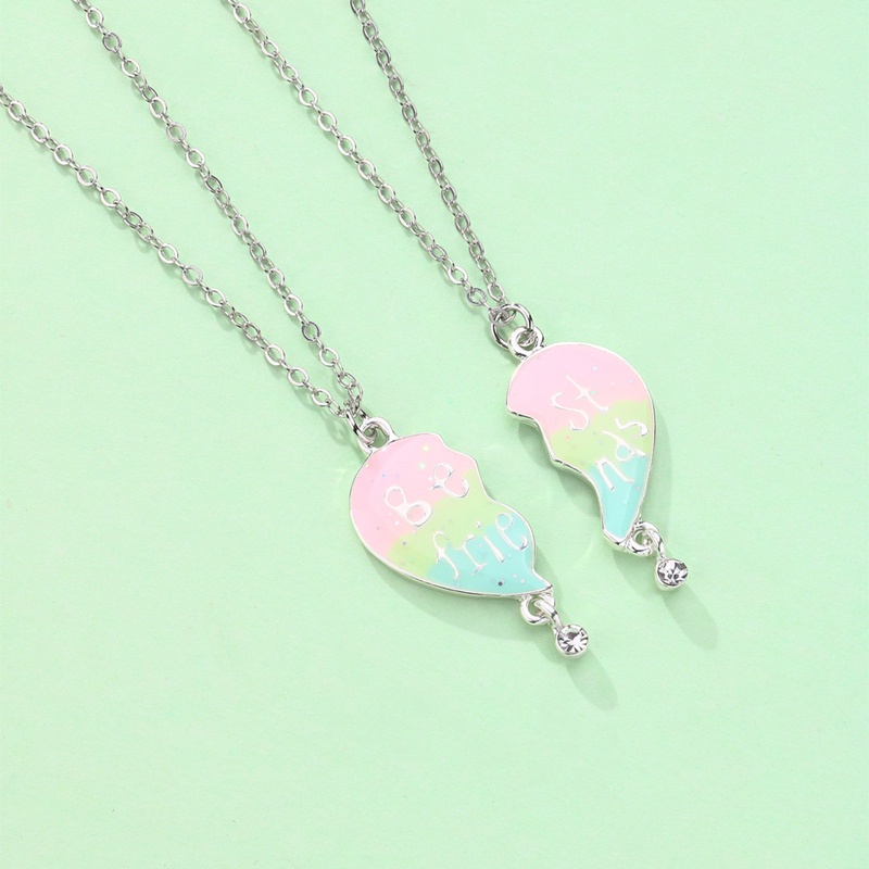 Fancyqube 2Pcs / Set Kalung Rantai Liontin Big Sister Little Sister Warna-Warni Untuk Hadiah