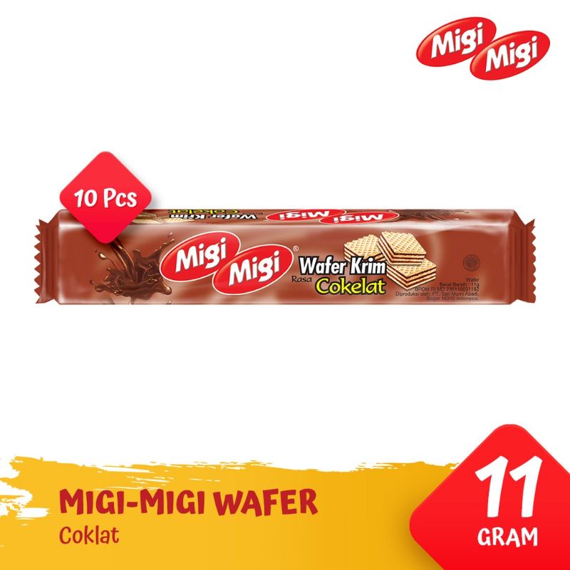 

Migi Migi Wafer Rasa Krim Cokelat 11gr (1 pack isi 10pcs)