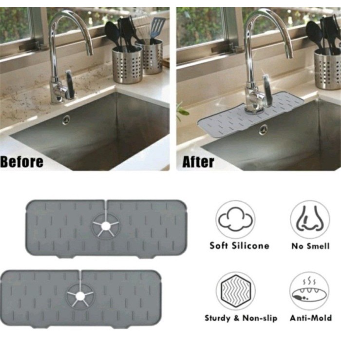 Kitchen Sink Faucet Handle Drip Catcher Silicone Mat Tray Washable