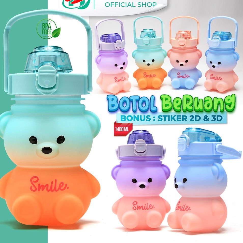 Langsung Kirim Hongzhuo Botol Minum Gemoy Motif Beruang 1400ML Botol Motivasi Botol Minum Viral terb