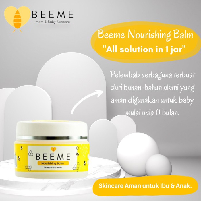 Beeme Nourishing Balm 15gr - Skincare Aman untuk Ibu dan Bayi / Pelembab Kulit Wajah Bibir / Mengobati Ruam Popok Bayi / Flek Hitam / Jerawat / Bekas Jerawat / Stretchmark / Ketombe / Lecet Puting