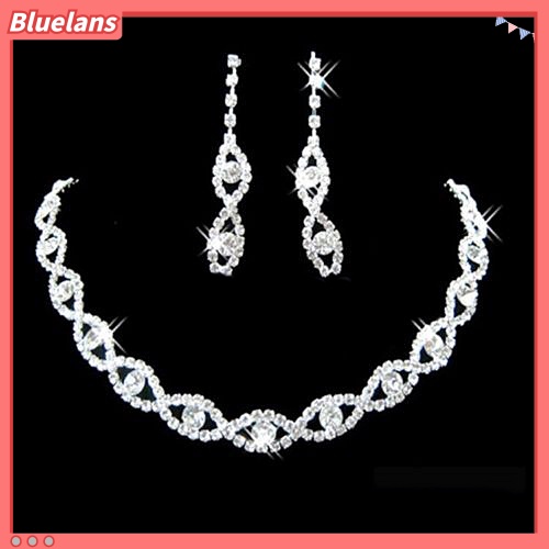 Bluelans Women Rhinestone Twisted Necklace Dangle Earrings Bridal Wedding Jewelry Set