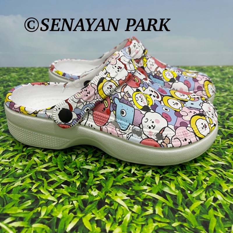 19-35 Sandal Kodok Anak Motif Printing, Sendal Karet Anak Model Crocs BTS Anti Slip