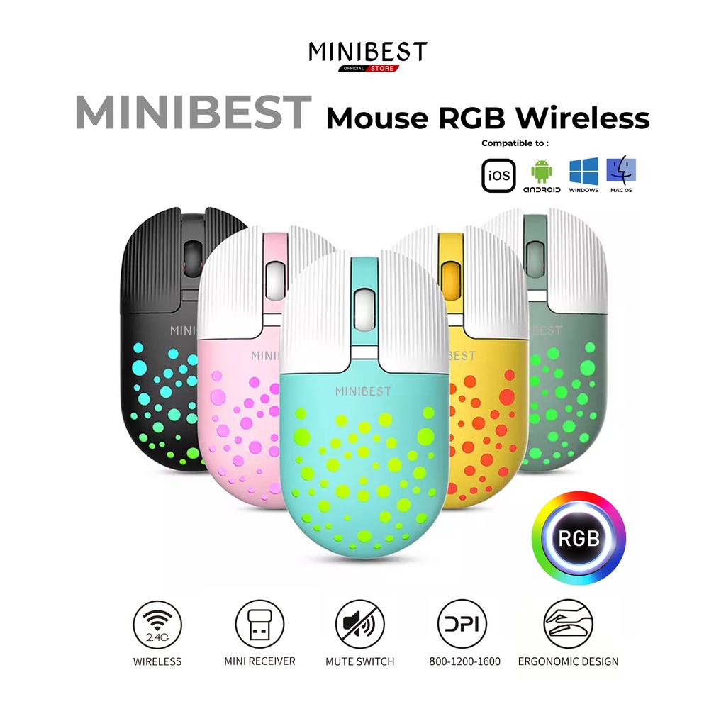 MINIBEST MN B398 Mouse  Wireless Bluetooth dengan Receiver USB untuk PC Laptop