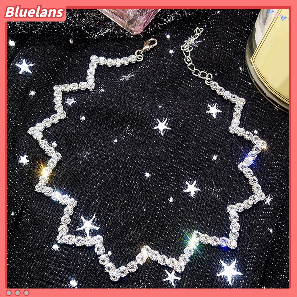 Bluelans Sexy Gothic Wave Choker Necklace Women Cup Chain Shiny Rhinestone Club Jewelry