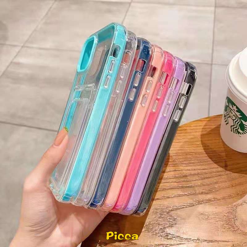 3in1 Soft Case Holder Kartu Kredit Warna Macaron Untuk iPhone 11 XR 7Plus 8Plus 14 13 12 11 Pro MAX X XS MAX 6 6S 7 8 Plus SE 2020