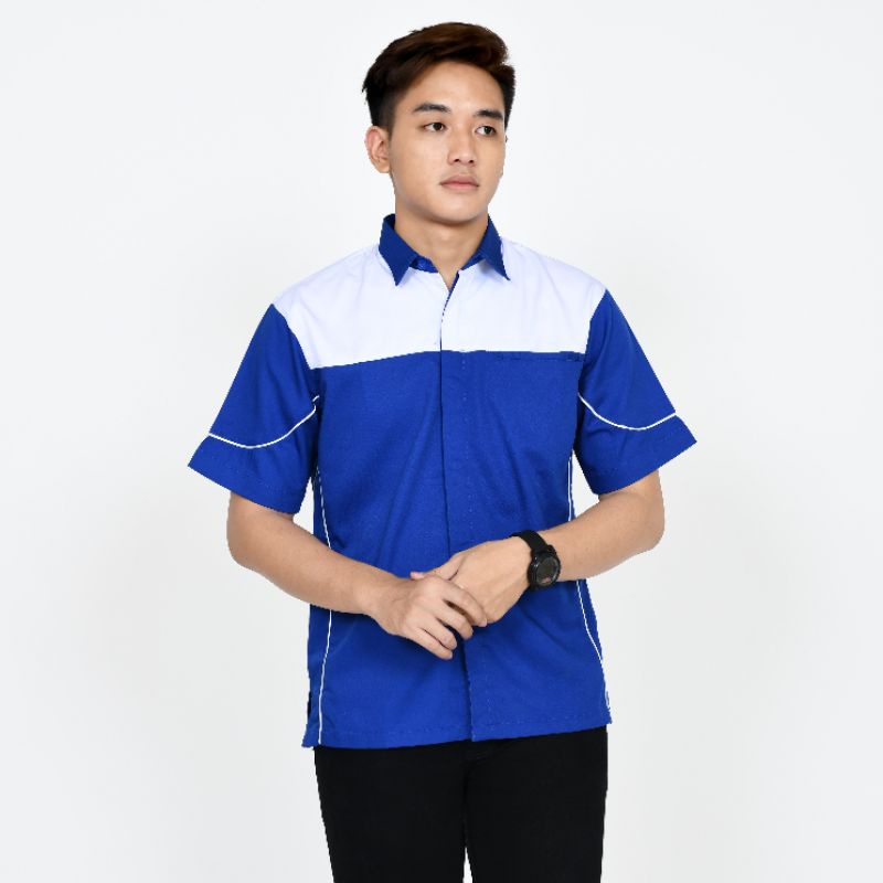 Kemeja Kerja Pria/Baju Kombinasi Pria/Seragam Kerja Custom Bordir/Baju Kerja Pria Lengan Pendek