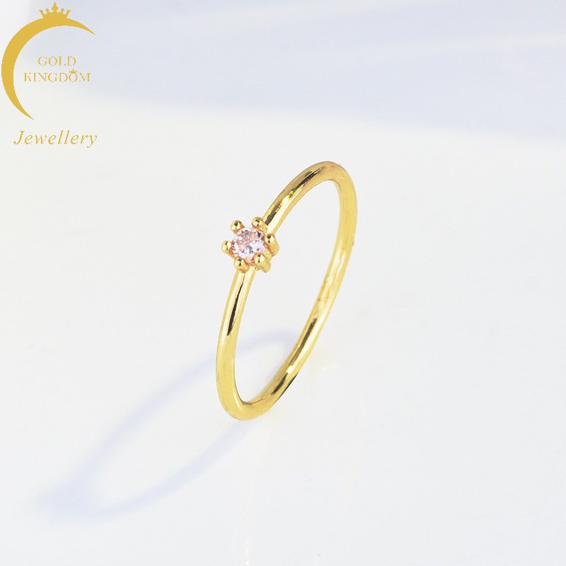 Goldkingdom Perhiasan Fashion 24K Bangkok Aksesoris Ready Stock Cincin Gilt Kecil Segar Tunggal Zirkon Sangat Ramping Cincin Wanita Gaya Agete