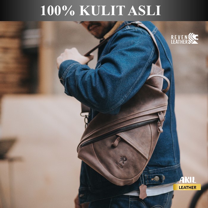 Tas Selempang Kulit Pria Branded Reven Mirage Leather Sling Bag Slempang Bahu Cowok Bahan 100% Kulit Sapi Asli Original Premium