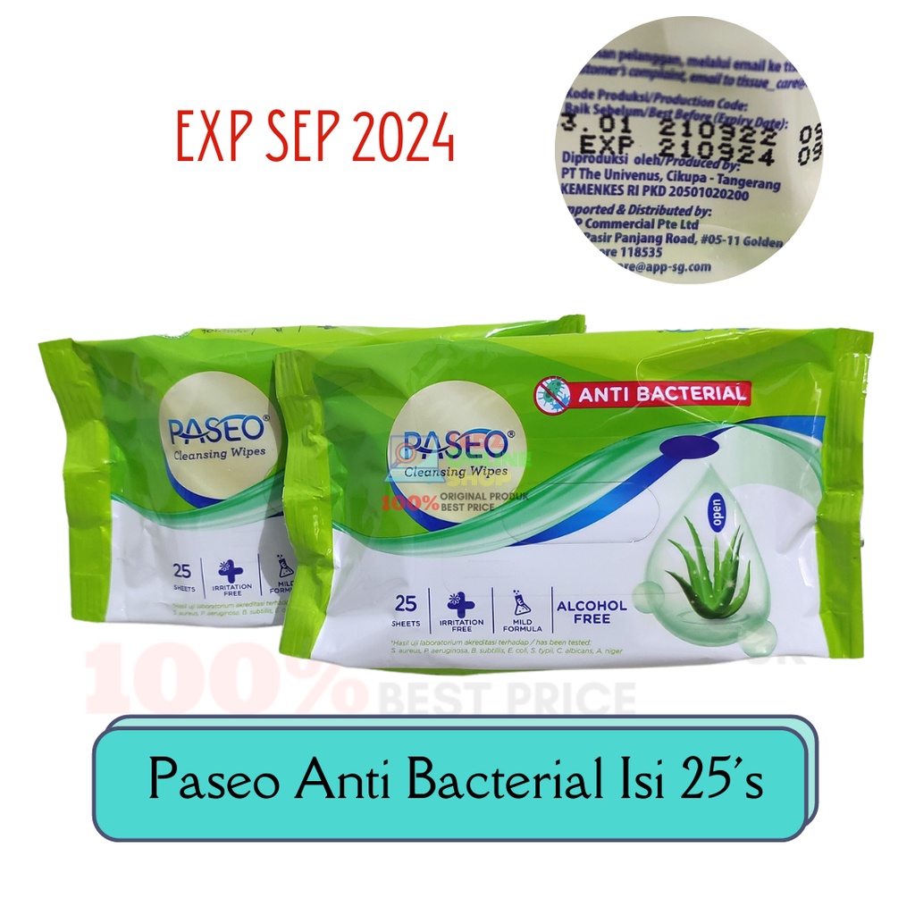 Paseo Anti Bacterial Wipes Isi 25's