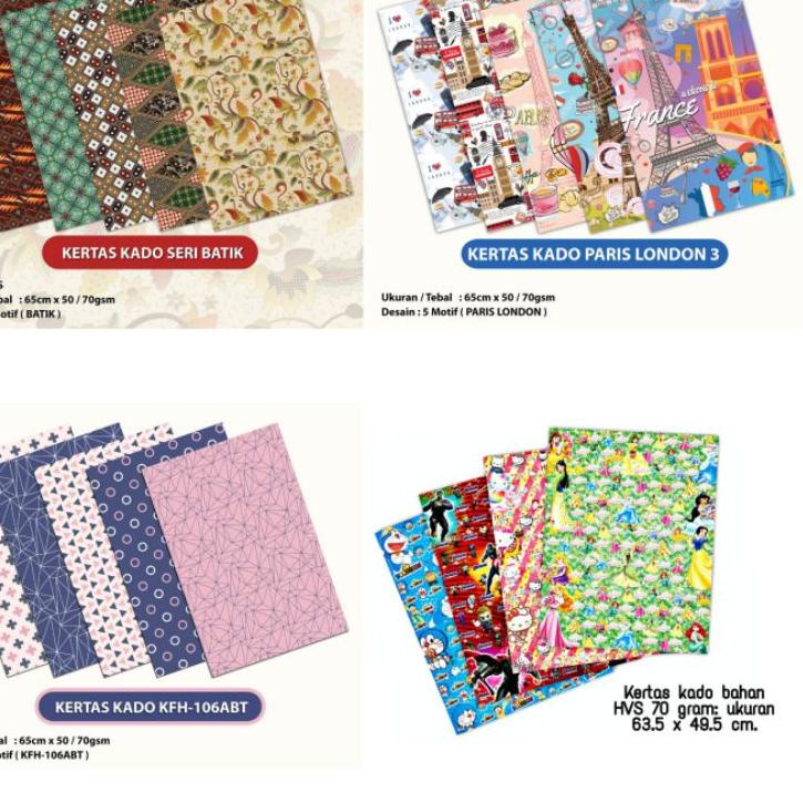 

Terjangkau + BUBBLE WRAP/ DUS 50 Lembar Kertas Kado Aneka Motif Karakter 65 cm x 50 cm/70 gsm