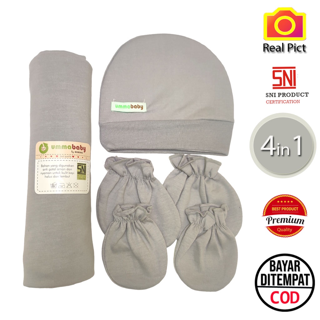 4in1 Bedong Bayi Topi Kupluk Bayi Sarung Tangan Kaki Bayi Perlengkapan bayi baru lahir Kain Selimut Bayi Kain Bedongan bayi Alas Tidur Bayi Selimut Tidur Bayi Baby Hat Set Topi Bulat Bayi Perlengkapan