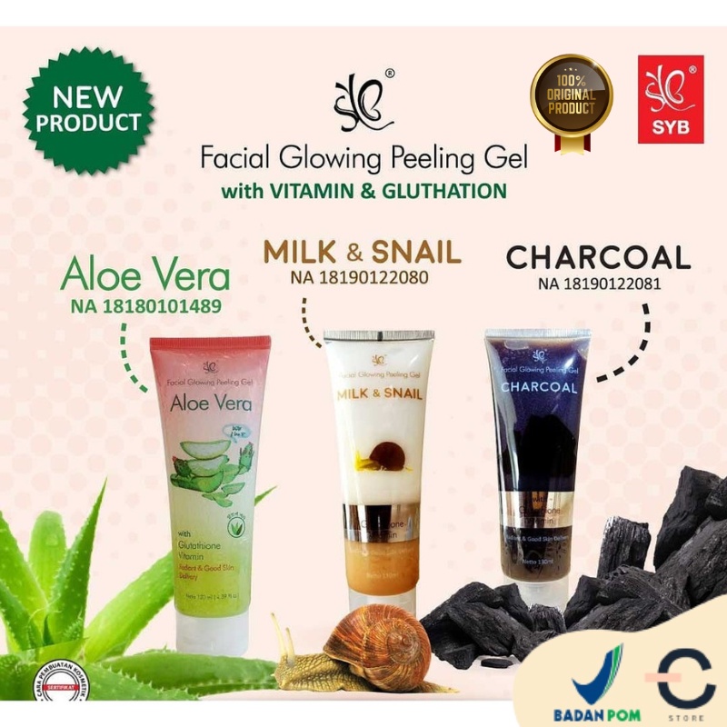 [ORI &amp; READY] SYB Facial Glowing Peeling Gel Aloe Vera Milk N Snail Charcoal Peeling Exfoliating | SYB Peeling Gel Facial Glowing Glow Peeling Wajah | Girlpal Centella Asiatica Peeling Gel