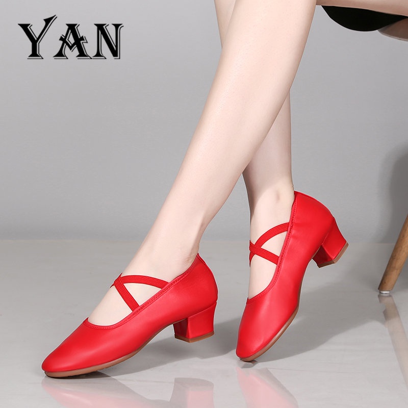 YAN Sepatu Dance Wanita Hak 4cm Sepatu Heels Sepatu Dansa Latin/ Line Dance Heels