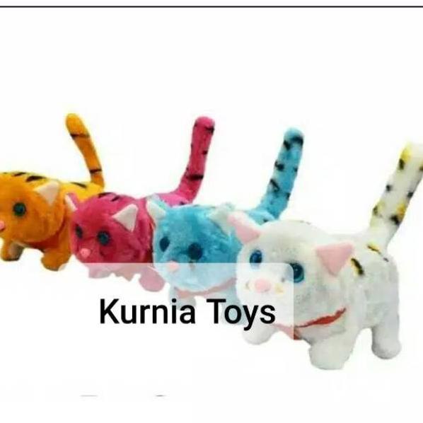 フ Mainan Anak Boneka Kucing Berjalan + Mata Menyala + Ekor Bergerak ada Suara Kucing meong Meong ☎