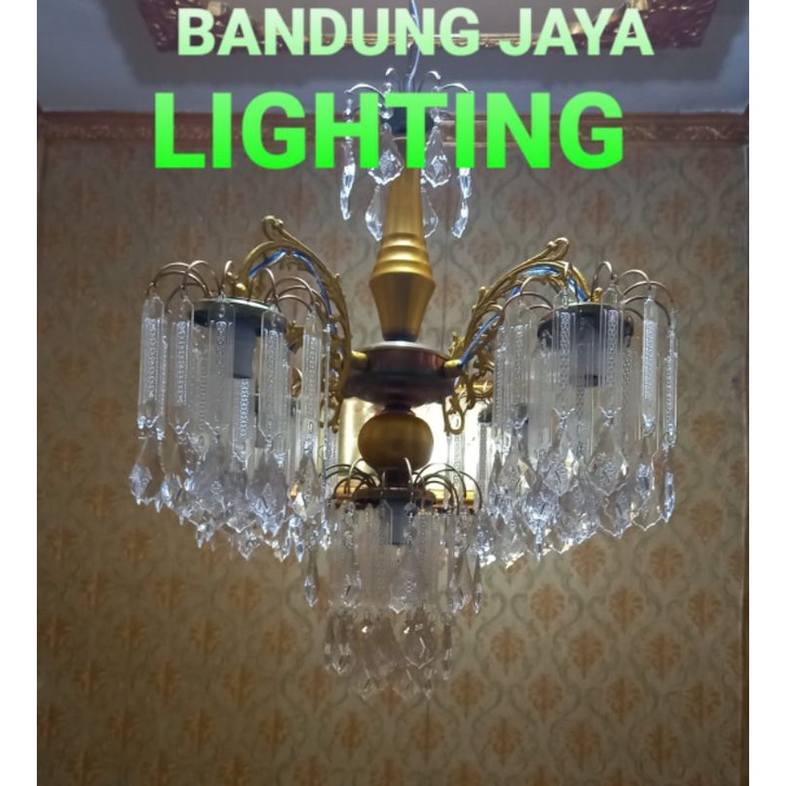 LAMPU CABANG KRISTAL GOLD 4 BOHLAM/LAMPU HIAS/LAMPU DEKORASI/LAMPU GANTUNG