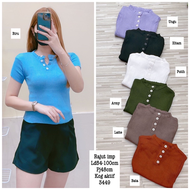 BUTTON TOP | Atasan Wanita Crop Kancing Aktif | Baju Rajut Terbaru