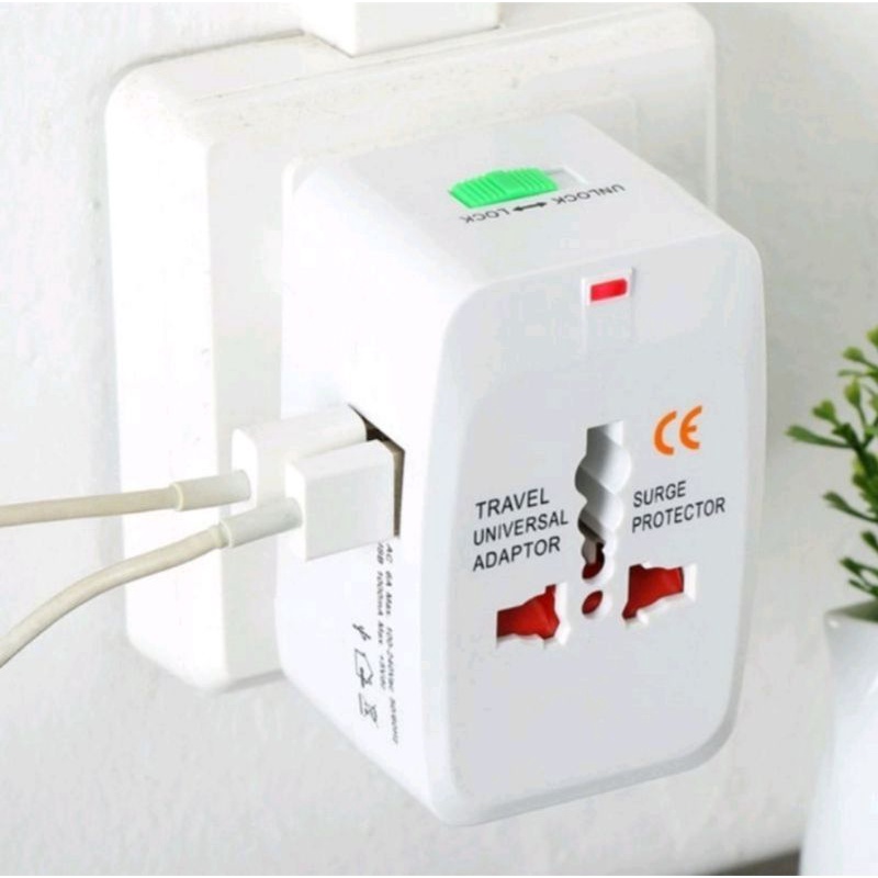 Stop Kontak Colokan Listrik + 2 USB Travel Adaptor Universal Internasional