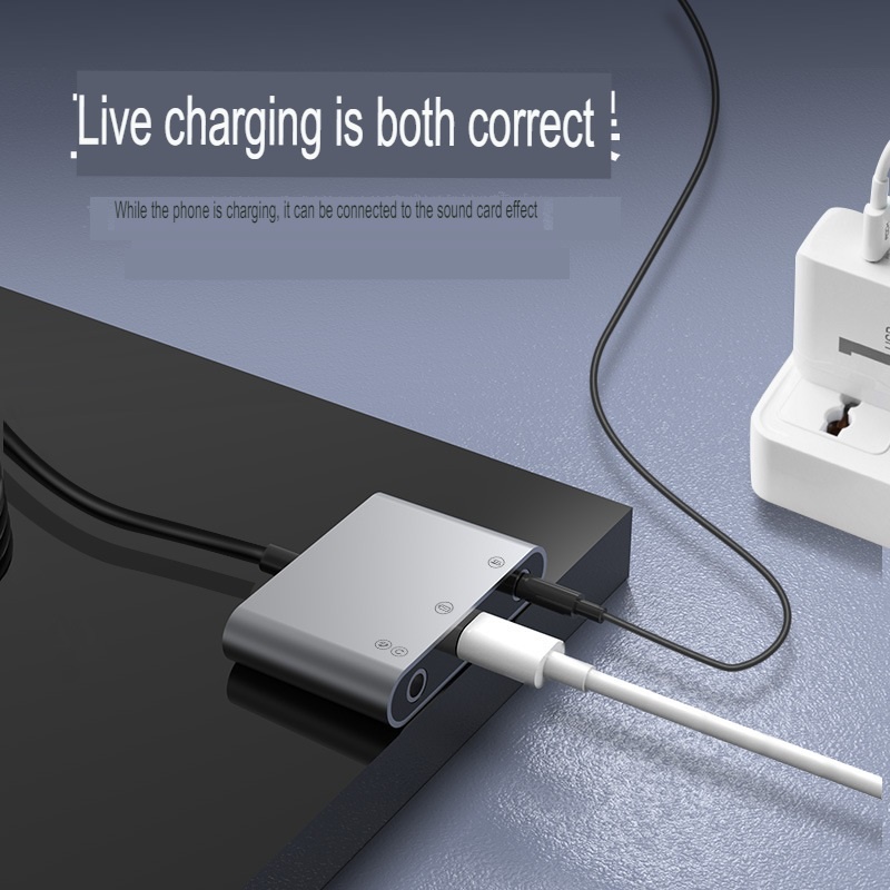 Digital Converter Audio 6in1 Cable Adapter Android Samsung Splitter Headphone USB Type C to Dual Jack 3.5mm 1M QC PD Fast Charging 100W Headset PUBG Gaming FF Open Mic Sound Card Charger Tablet Microphone Earphone