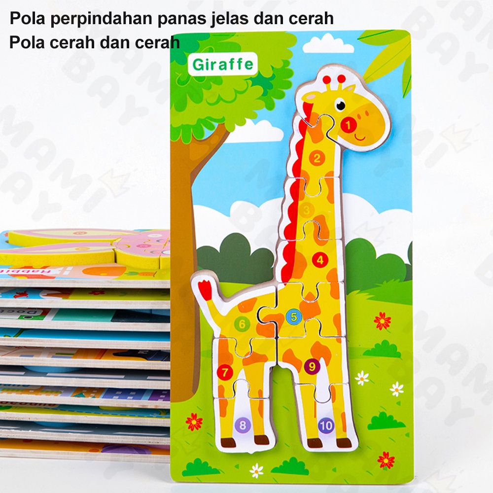 Mamibayi Puzzle hewan mainan edukasi Puzzle kayu 3d wooden toys anak