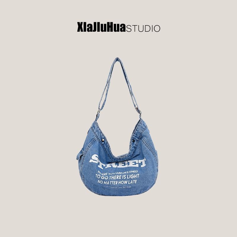 ☃✟2022 Baru Versi Korea Gaya Malas Denim Single Shoulder Messenger Bag Tas Kanvas Wanita Mahasiswa Kelas Tote Bag