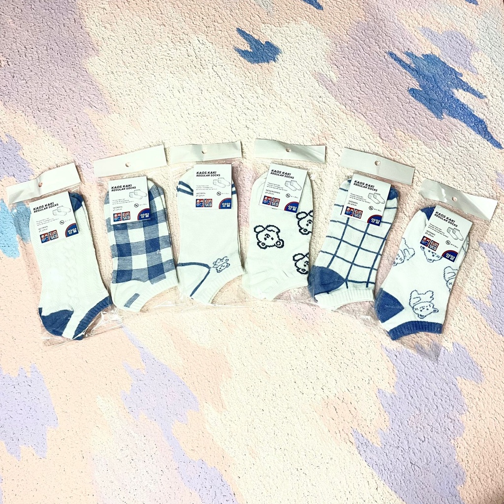 EUNSEO Kaos Kaki Ankle Cute Pendek Semata Kaki Motif Fashion Korea Biru Soft Premium