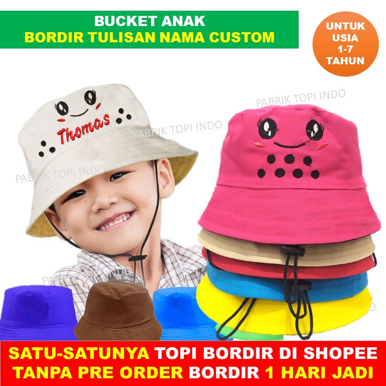 Bucket Anak Boba dan Custom Bordir Nama Tulisan Untuk 1 - 7 Tahun