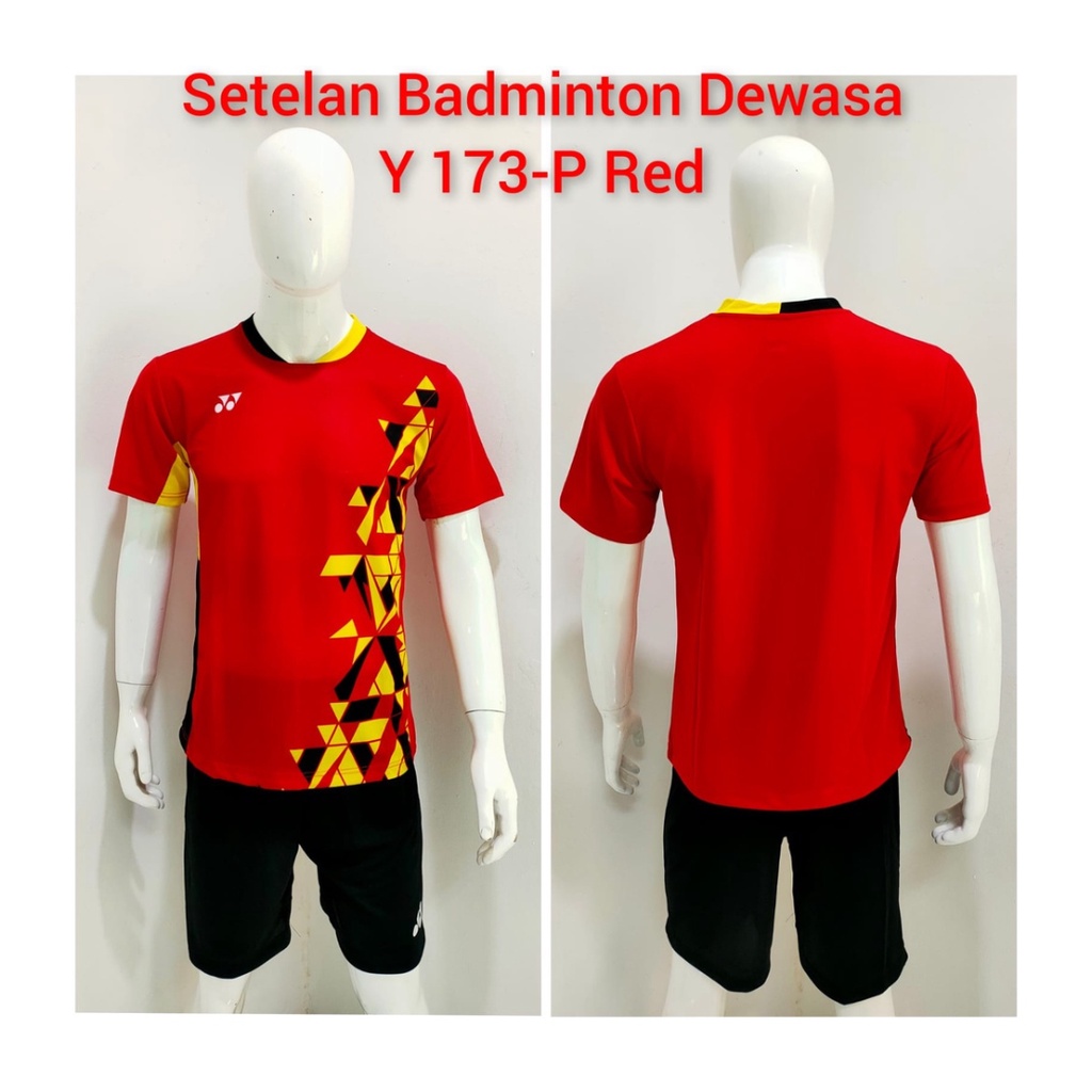 Kaos bulutangkis pria Y173 setelan baju celana badminton jersey wanita dewasa t-shirt outfit seragam jarsey kostum olahraga pakaian apparel sport jersy bulu tangkis casual jersi sudirman thomas uber cup print custom suit merah polos