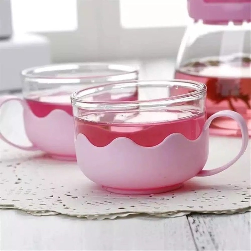 Teko Tea Pot Set 5IN1 Kaca - Tempat Minum Tea Pot Set Dan Gelas - Sounvenir Teko Set Cangkir Kaca