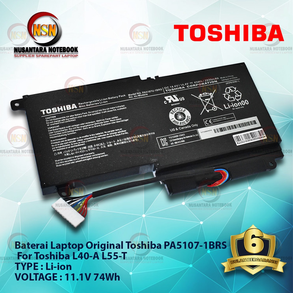 Baterai Original Toshiba PA5107-1BRS For Unit L40-A L55-T 11.1V 74Wh