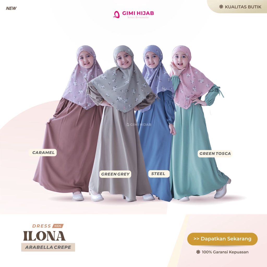Ilona Dress Kids by Gimi Hijab (gamis only // gamis motif // gamis anak)